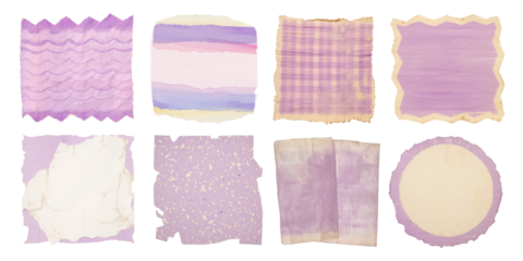 Vintage pale purple pattern ripped paper png cut out element set