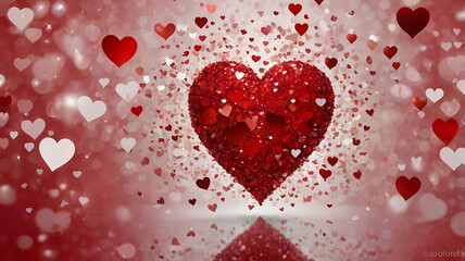 Obraz premium Red heart shapes an abstract, light glitter background