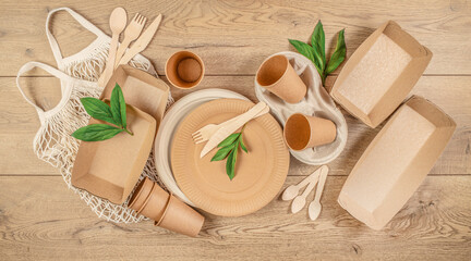 eco-friendly disposable tableware. using biodegradable materials. The concept of ecology and zero...