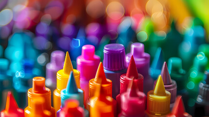 A bunch of colorful pens are lined up next to each other