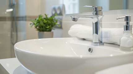 Fototapeta premium white sink with chrome faucet