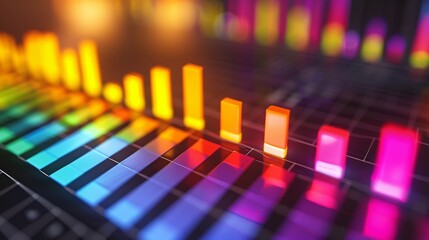 Fototapeta premium Digitally generated image of multi coloured vertical bars. Concept of fintech technology, new banking and investment. Clean design.