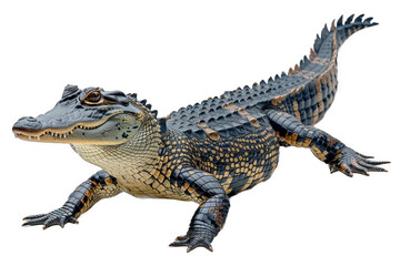 Fototapeta premium An alligator, depicted in a realistic manner with textured skin and a natural color palette of greens, browns, and yellows - AI Generated Digital Art