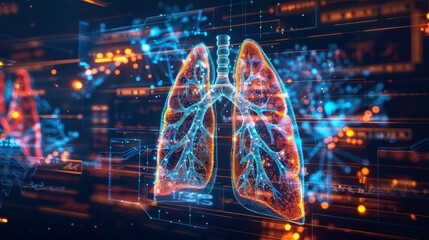 Obraz premium The lungs with the results of an analysis of the data shows a concept of medical technology in health care