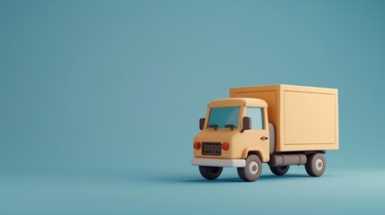 Fototapeta premium Minimalistic image of a toy delivery truck on a light blue background, ideal for ecommerce, logistics, or transportation themes. 3D Illustration.