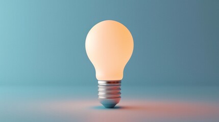 Minimalistic photo of a glowing light bulb on a smooth gradient background, symbolizing ideas, innovation, and creativity. 3D Illustration.
