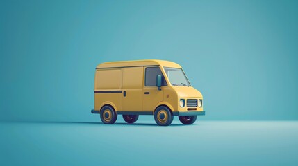Minimalistic yellow delivery van on blue background. Clean, simple design perfect for transportation and logistics concepts. 3D Illustration.