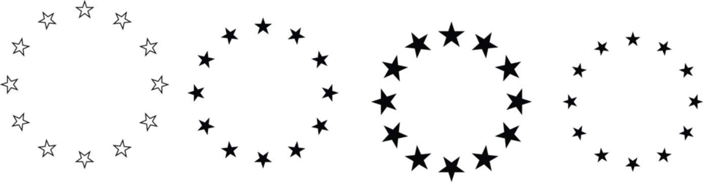 Star circle. Round frames with stars for badge, emblem and seal. Circular rating icons with fave five pointed silhouette star, 