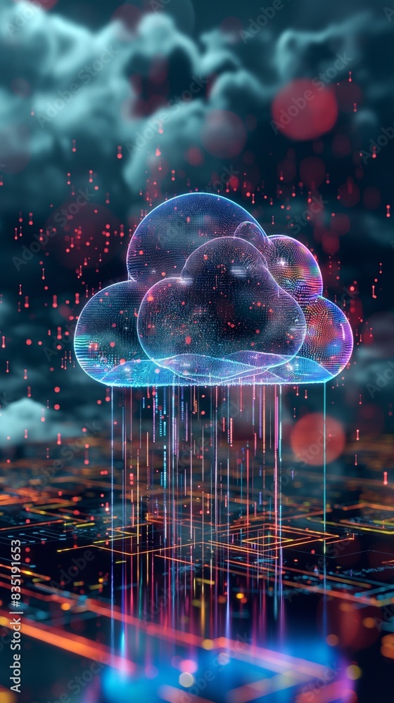 Poster vertical image of a data center and cloud services.