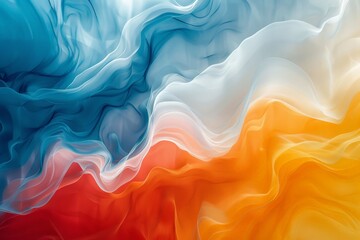 Obraz premium Digital artwork showcasing abstract wavy shapes with a blue, white, and orange gradient