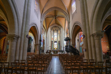 Nave of the church of Sainte-Marie-Madeleine of Montargis in the French department of Loiret in...