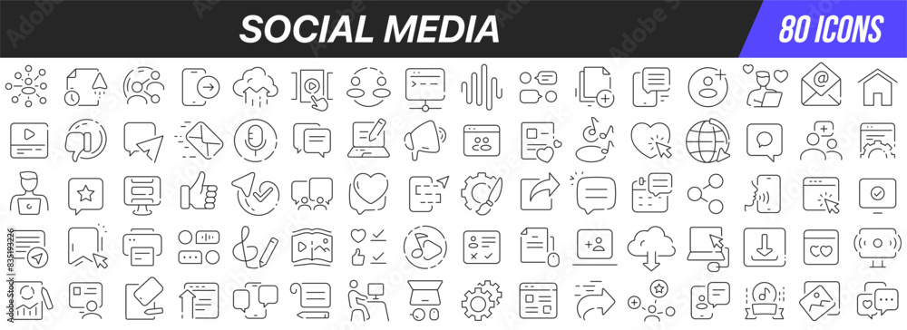 Poster Social media line icons collection. Big UI icon set in a flat design. Thin outline icons pack. Vector illustration EPS10
