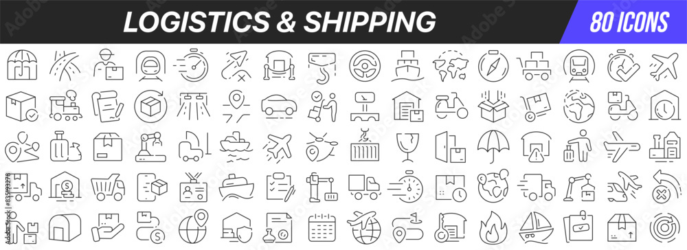 Aufkleber logistics and shipping line icons collection. big ui icon set in a flat design. thin outline icons p
