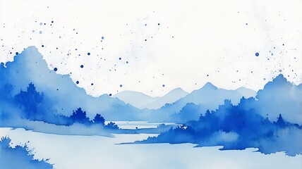 Blue mountain background. Oriental Luxury landscape background design with watercolor brush texture. Wallpaper design, Wall art for home decor and prints. made with ai generative