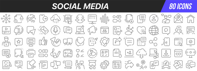 Social media line icons collection. Big UI icon set in a flat design. Thin outline icons pack. Vector illustration EPS10