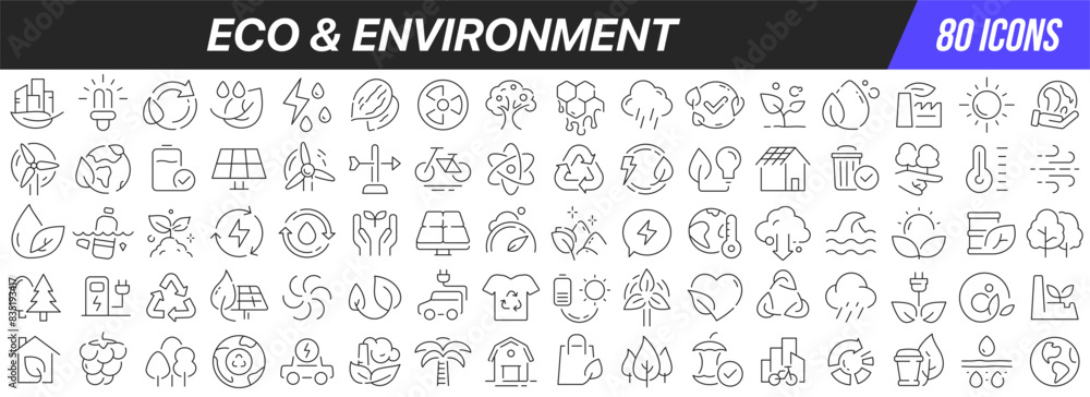 Poster Eco and environment line icons collection. Big UI icon set in a flat design. Thin outline icons pack. Vector illustration EPS10