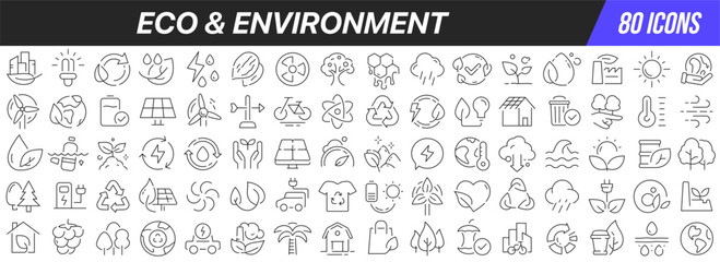 Eco and environment line icons collection. Big UI icon set in a flat design. Thin outline icons pack. Vector illustration EPS10