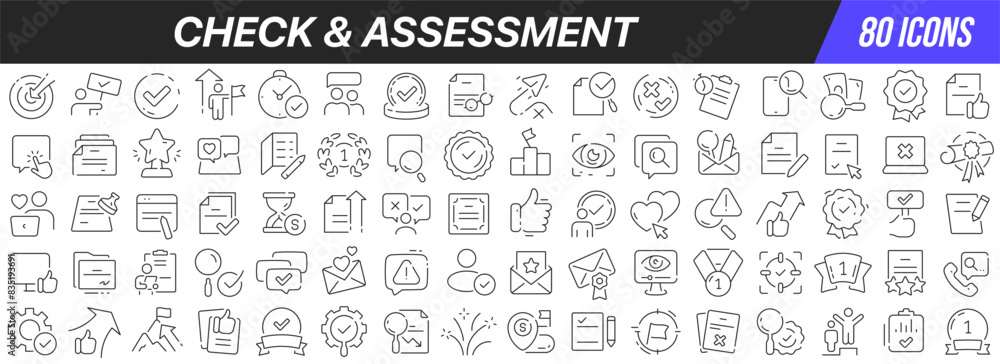 Leinwandbilder check and assessment line icons collection. big ui icon set in a flat design. thin outline icons pac
