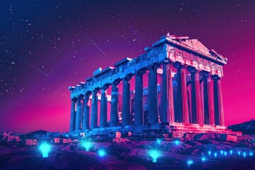 Obraz premium Landscape at the sunset of Athens, Greece - Parthenon