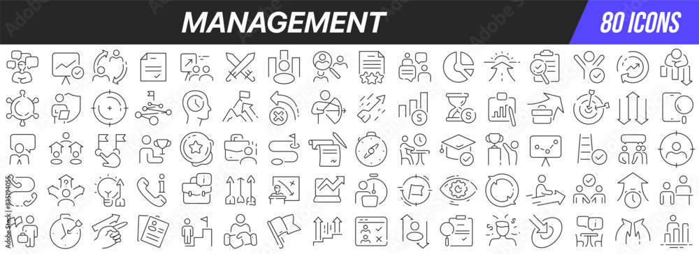 Leinwandbilder management line icons collection. big ui icon set in a flat design. thin outline icons pack. vector 