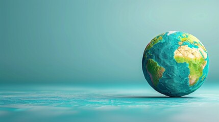 Planet Earth on light blue background. Symbol of global unity, geography, and environmental awareness. Empty space for text. 3D Illustration.