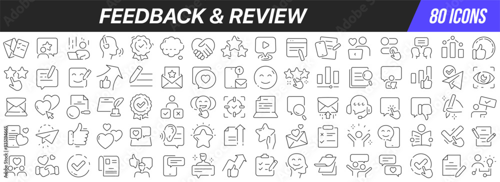 Fototapete feedback and review line icons collection. big ui icon set in a flat design. thin outline icons pack