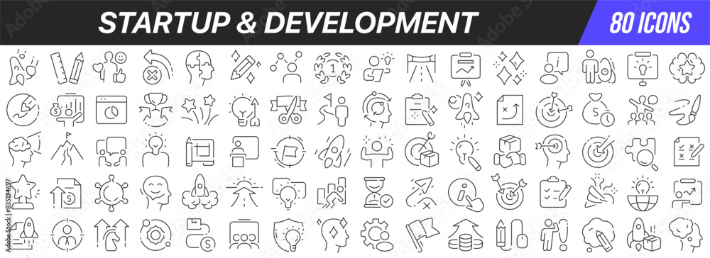Aufkleber Startup and development line icons collection. Big UI icon set in a flat design. Thin outline icons pack. Vector illustration EPS10
