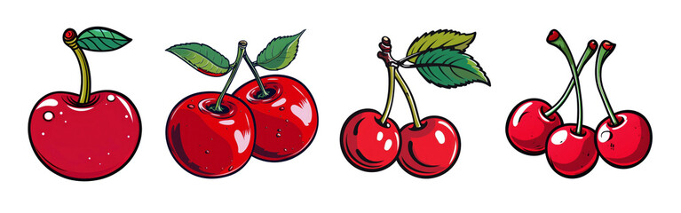 Vector cherry sticker png cut out element set