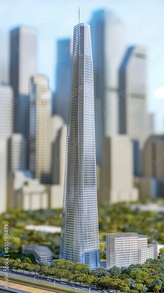Aufkleber vertical image of a miniature model of a skyscraper with a distinctive triangular roof.