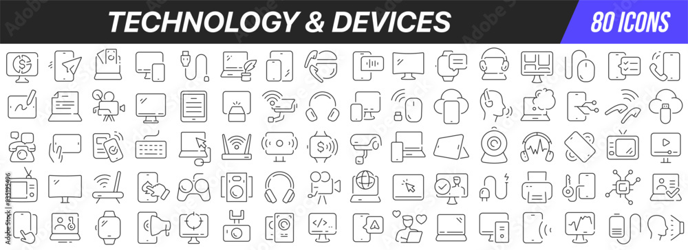 Wall mural technology and devices line icons collection. big ui icon set in a flat design. thin outline icons p - Wall murals
