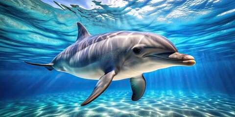 Beautiful dolphin gracefully swimming in deep blue waters, dolphin, swimming, ocean, graceful, marine life, wildlife, underwater, aquatic, deep blue, sea creature, elegant