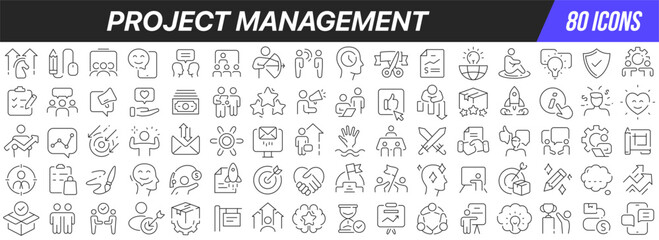 Project management line icons collection. Big UI icon set in a flat design. Thin outline icons pack. Vector illustration EPS10