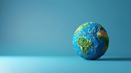 Small globe model on blue background representing Earth. Perfect for educational and environmental concepts. 3D Illustration.