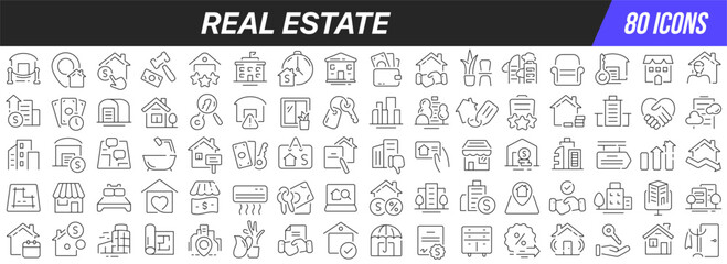 Real estate line icons collection. Big UI icon set in a flat design. Thin outline icons pack. Vector illustration EPS10