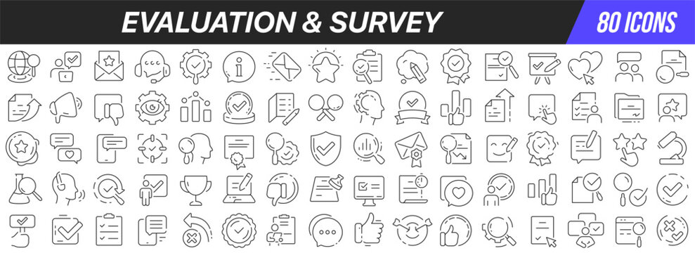 Evaluation and survey line icons collection. Big UI icon set in a flat design. Thin outline icons pack. Vector illustration EPS10