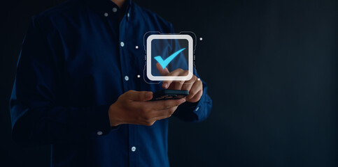 Hand shows the sign of the top service Quality assurance,satisfaction, service experience, ISO certification and standardization concept.