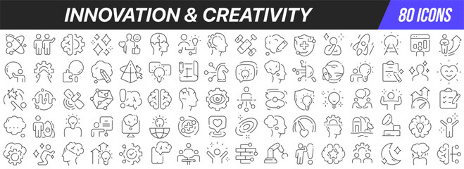 Innovation and creativity line icons collection. Big UI icon set in a flat design. Thin outline icons pack. Vector illustration EPS10