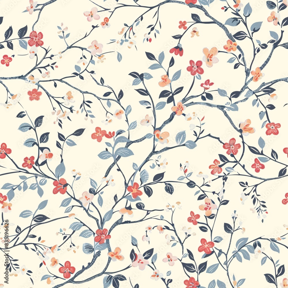 Poster a seamless pattern of delicate flowers and twigs intricately intertwined in a harmonious design