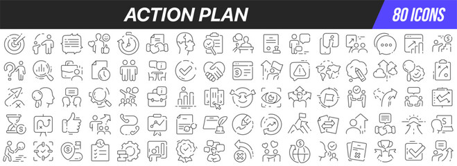 Action plan line icons collection. Big UI icon set in a flat design. Thin outline icons pack. Vector illustration EPS10