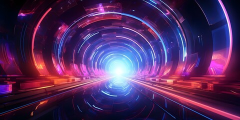Obraz premium Exploring a Futuristic Digital Network with Neon Lights in a Technological Tunnel. Concept Futuristic Technology, Neon Lights, Digital Network, Technological Tunnel, Exploration