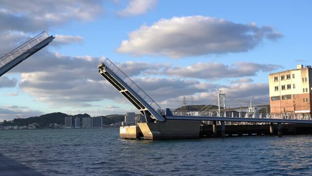Mojiko retro town Blue Wing Moji drawbridge in Kitakyushu, Japan