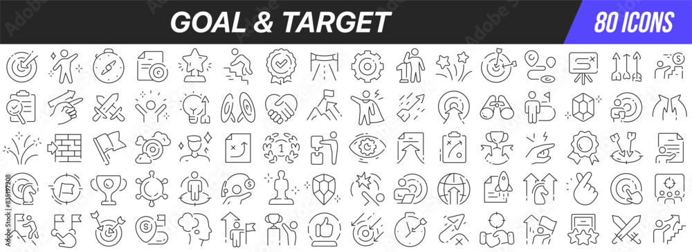 Aufkleber goal and target line icons collection. big ui icon set in a flat design. thin outline icons pack. ve