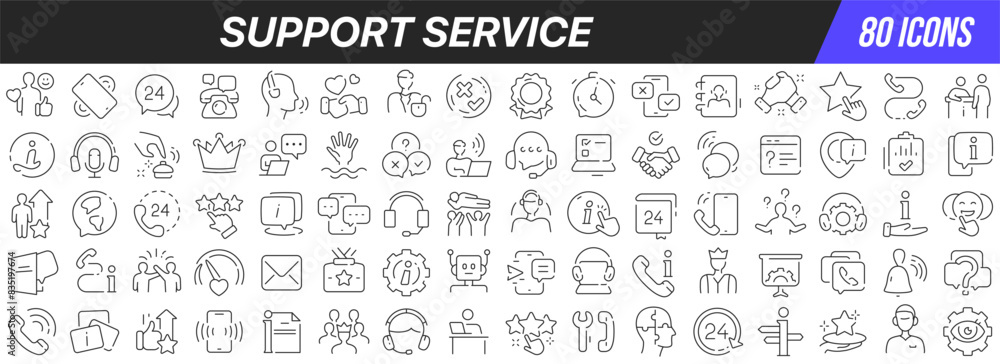 Fototapete support and service line icons collection. big ui icon set in a flat design. thin outline icons pack