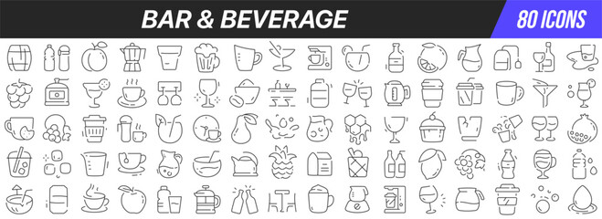 Bar and beverage line icons collection. Big UI icon set in a flat design. Thin outline icons pack. Vector illustration EPS10
