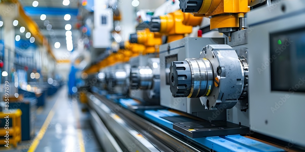 Poster highprecision cnc machine in modern manufacturing facility emphasizing scale in industrial setting. 