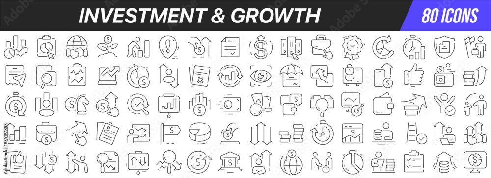 Poster Investment and growth line icons collection. Big UI icon set in a flat design. Thin outline icons pack. Vector illustration EPS10