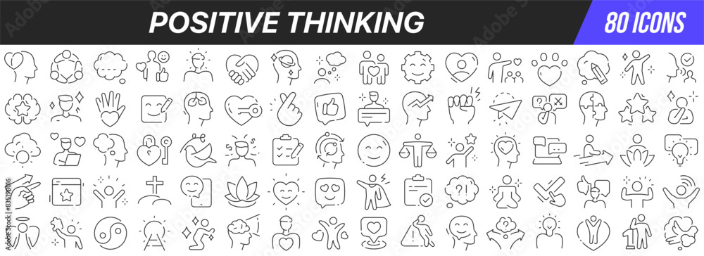 Poster positive thinking line icons collection. big ui icon set in a flat design. thin outline icons pack. 
