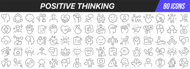 Positive thinking line icons collection. Big UI icon set in a flat design. Thin outline icons pack. Vector illustration EPS10