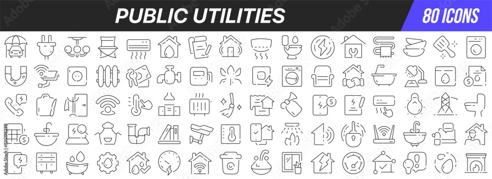 Aufkleber Public utilities line icons collection. Big UI icon set in a flat design. Thin outline icons pack. Vector illustration EPS10