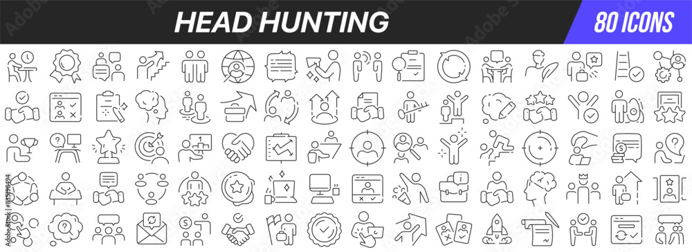 Poster head hunting line icons collection. big ui icon set in a flat design. thin outline icons pack. vecto